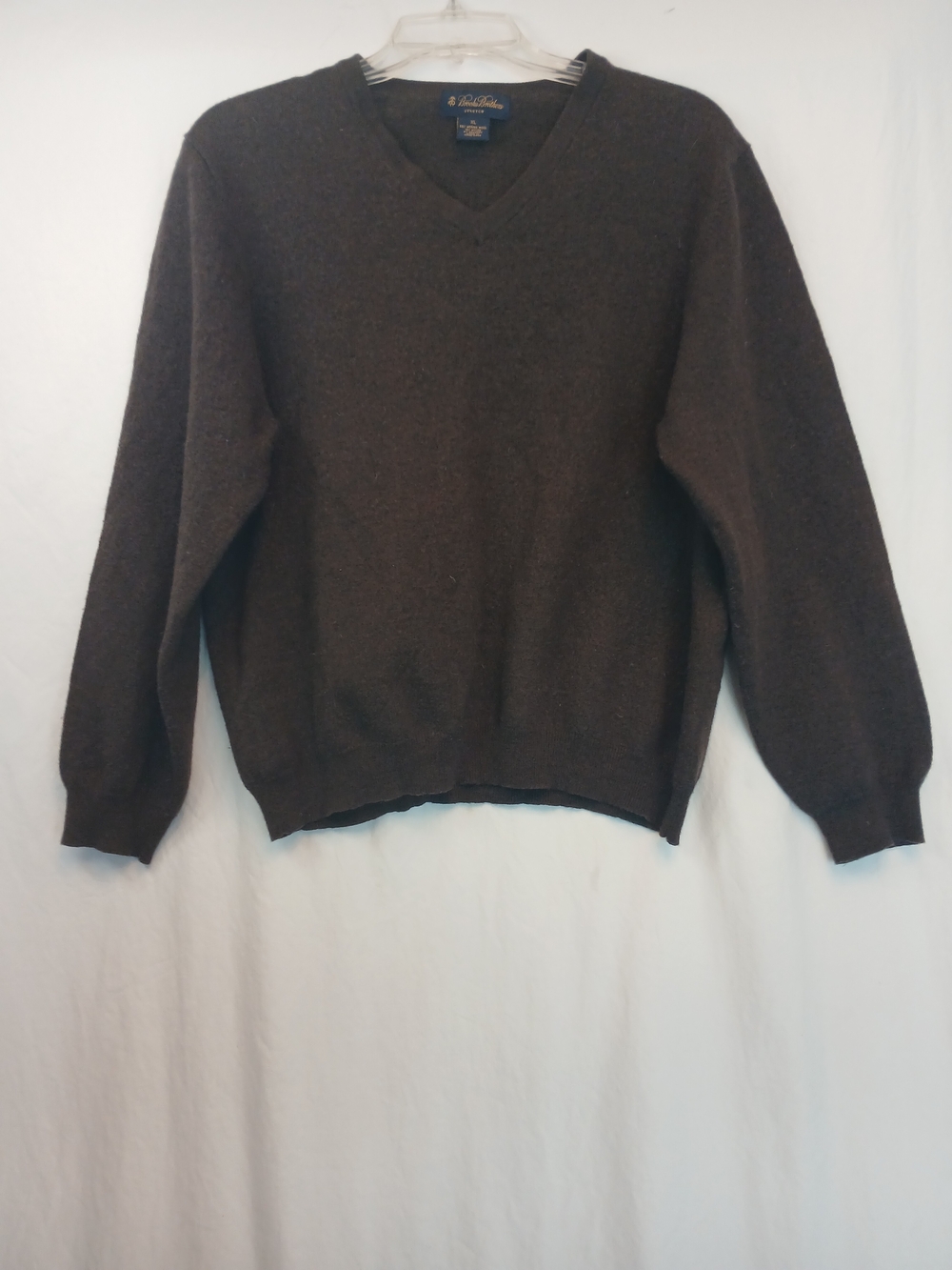 Brownish Black Merino Wool V-Neck Long Sleeve Sweater XL Brooks Brothers